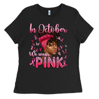 Black in october we wear pink with afro woman Ladies Tee - Artiststas