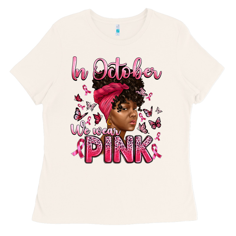 In October We Wear Pink With Afro Woman Ladies Tee by Artiststas | Teevron