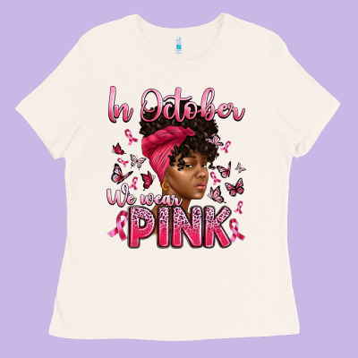 In October We Wear Pink With Afro Woman Ladies Tee Designed By Artiststas