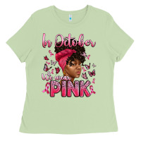 Matcha in october we wear pink with afro woman Ladies Tee - Artiststas