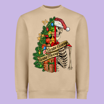 Sorta Merry Sorta Scary Skeleton Heavyweight Sweatshirt Designed By Fadigitalartstudio