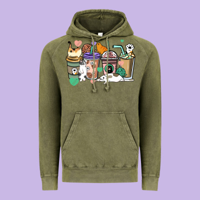 Cat Coffee Cups Vintage Hoodie Designed By Howdyjamesfarm