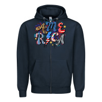 Navy America Zipper Hoodie - CowhideDigitalArt