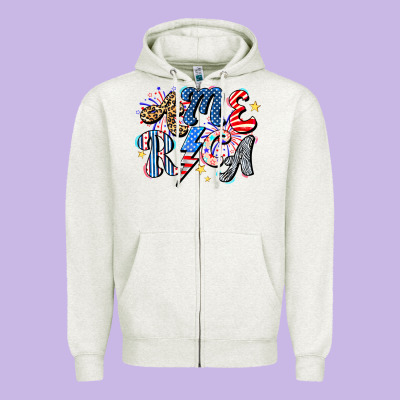 America Zipper Hoodie Designed By Cowhidedigitalart