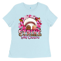 Baby Blue strike out cancer baseball Ladies Tee - Artiststas