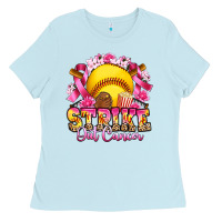 Baby Blue strike out cancer softball Ladies Tee - Artiststas