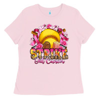 Bubblegum Pink strike out cancer softball Ladies Tee - Artiststas