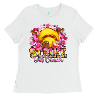 White strike out cancer softball Ladies Tee - Artiststas