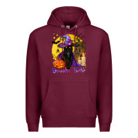 Burgundy spooky babe black witch cat Premium Hoodie - BundleAndBundleShop
