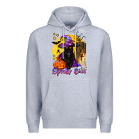 Heather Grey spooky babe black witch cat Premium Hoodie - BundleAndBundleShop