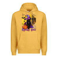 Mustard spooky babe black witch cat Premium Hoodie - BundleAndBundleShop