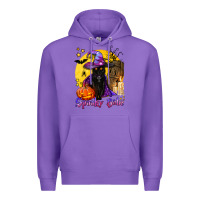Purple spooky babe black witch cat Premium Hoodie - BundleAndBundleShop