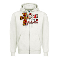 Oatmeal Heather Jesus is My Valentine Cross Zipper Hoodie - CowhideDigitalArt