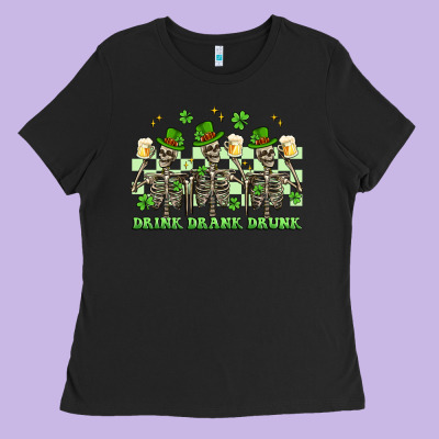 St. Patrick's Day Skeletons Drink Drank Drunk Ladies Tee Designed By Artiststas