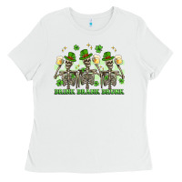 White st. patrick's day skeletons drink drank drunk Ladies Tee - Artiststas