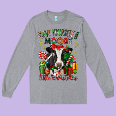 Have Yourself A Little Christmas Cow Long Sleeve Tee Designed By Cowgirlartshop