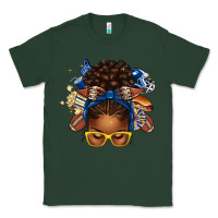 Blue And Gold American Football Afro Messy Bun Classic Tee | Teevron