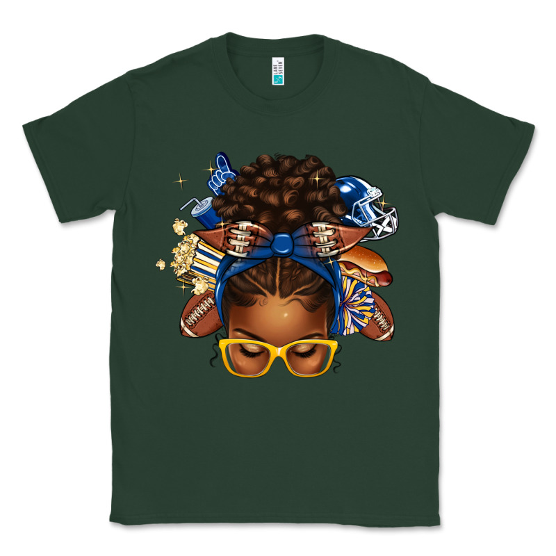 Blue And Gold American Football Afro Messy Bun Classic Tee by texasbilliewilder | Teevron