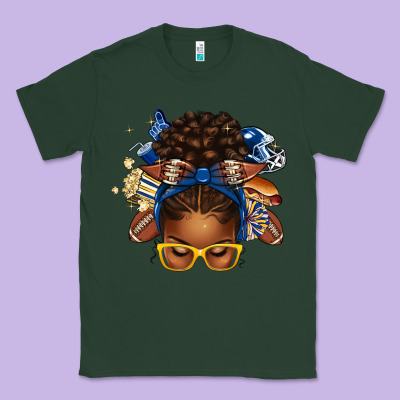 Blue And Gold American Football Afro Messy Bun Classic Tee Designed By Texasbilliewilder