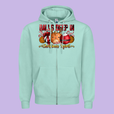 Balls Deep In Christmas Spirit Zipper Hoodie Designed By Cowhidedigitalart
