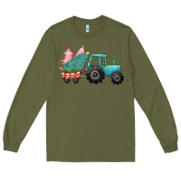 Army Green christmas tree tractor Long Sleeve Tee - CowGirlArtShop