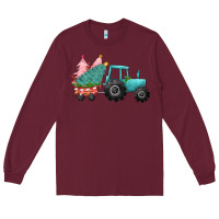 Burgundy christmas tree tractor Long Sleeve Tee - CowGirlArtShop