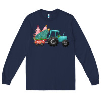 Navy christmas tree tractor Long Sleeve Tee - CowGirlArtShop