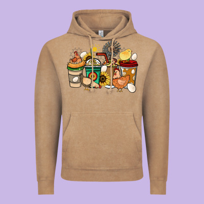 Chicken Coffee Cups Vintage Hoodie Designed By Howdyjamesfarm