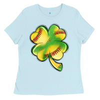 Baby Blue st. patrick's day clover softball Ladies Tee - Artiststas