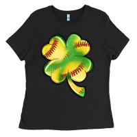 Black st. patrick's day clover softball Ladies Tee - Artiststas