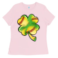 Bubblegum Pink st. patrick's day clover softball Ladies Tee - Artiststas