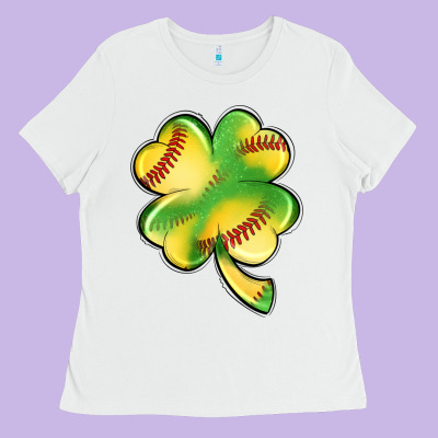 St. Patrick's Day Clover Softball Ladies Tee Designed By Artiststas