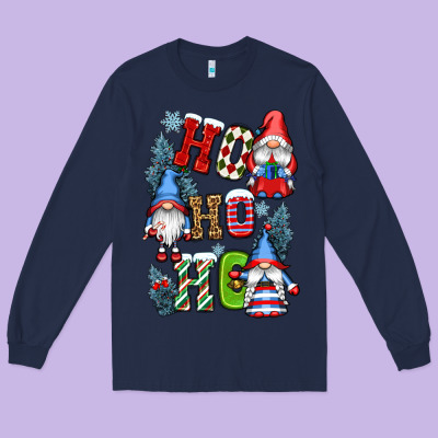 Ho Ho Ho Gnomes Long Sleeve Tee Designed By Cowgirlartshop