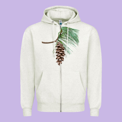 White Pine Cone Zipper Hoodie Designed By Lillyallendesigns