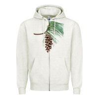 Oatmeal Heather white pine cone Zipper Hoodie - LillyAllenDesigns