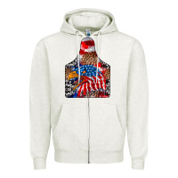 Oatmeal Heather America Zipper Hoodie - CowhideDigitalArt