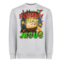 Heather Grey happy birthday jesus Heavyweight Sweatshirt - FaDigitalArtStudio