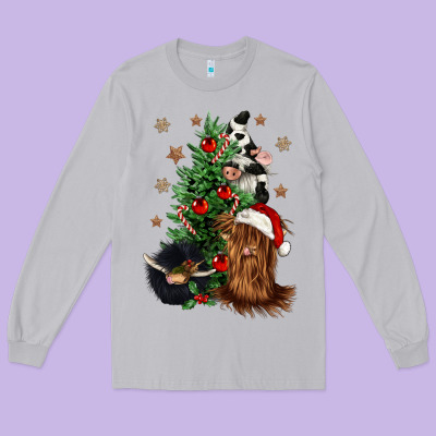 Heifer Cow Gnomies Christmas Tree Long Sleeve Tee Designed By Cowgirlartshop