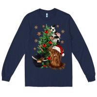 Navy heifer cow gnomies christmas tree Long Sleeve Tee - CowGirlArtShop