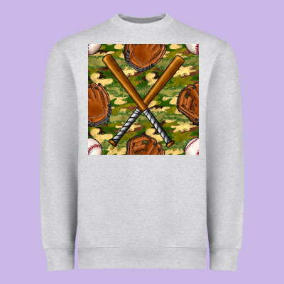 Baseball Bat And Gloves With Camouflage Seamless Pattern Heavyweight Sweatshirt Designed By Bundleandbundleshop