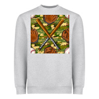 Heather Grey baseball bat and gloves with camouflage seamless pattern Heavyweight Sweatshirt - BundleAndBundleShop