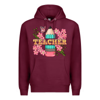 Burgundy teacher floral pencil Premium Hoodie - BundleAndBundleShop