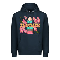 Navy teacher floral pencil Premium Hoodie - BundleAndBundleShop