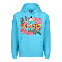 Ocean Blue teacher floral pencil Premium Hoodie - BundleAndBundleShop