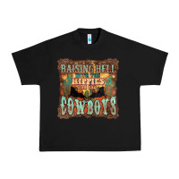 Black Raising hell with the hippies and the cowboys Urban Heavy Tee - HowdyJamesFarm