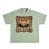 Oil Green Raising hell with the hippies and the cowboys Urban Heavy Tee - HowdyJamesFarm