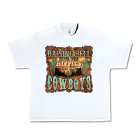 White Raising hell with the hippies and the cowboys Urban Heavy Tee - HowdyJamesFarm