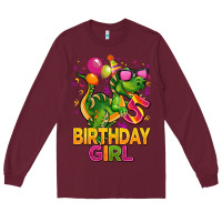 Burgundy 5 rd birthday girl t rex pink Long Sleeve Tee - CowGirlArtShop