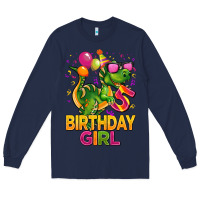 Navy 5 rd birthday girl t rex pink Long Sleeve Tee - CowGirlArtShop