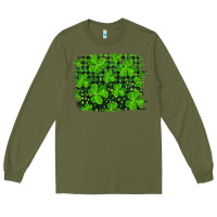Army Green st patrick's day shamrock and plaid distressed background Long Sleeve Tee - RanaPortraitStore